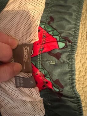 ASOS Mens Dark Green Swim Shorts with Red watermelon Floral Print